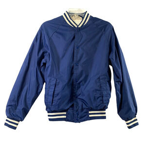 Vintage Wedgefield Jacket Mens Small S Blue Bomber Nylon Snap Up Varsity